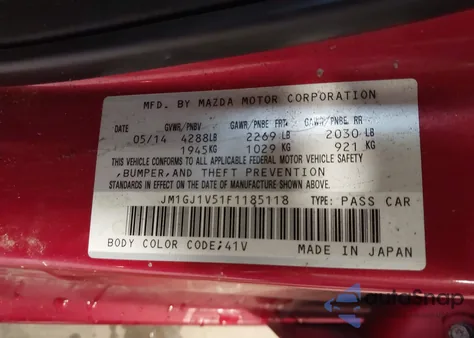 2015 Mazda Mazda6 I Touring from USA, damaged, VIN JM1GJ1V51F1185118